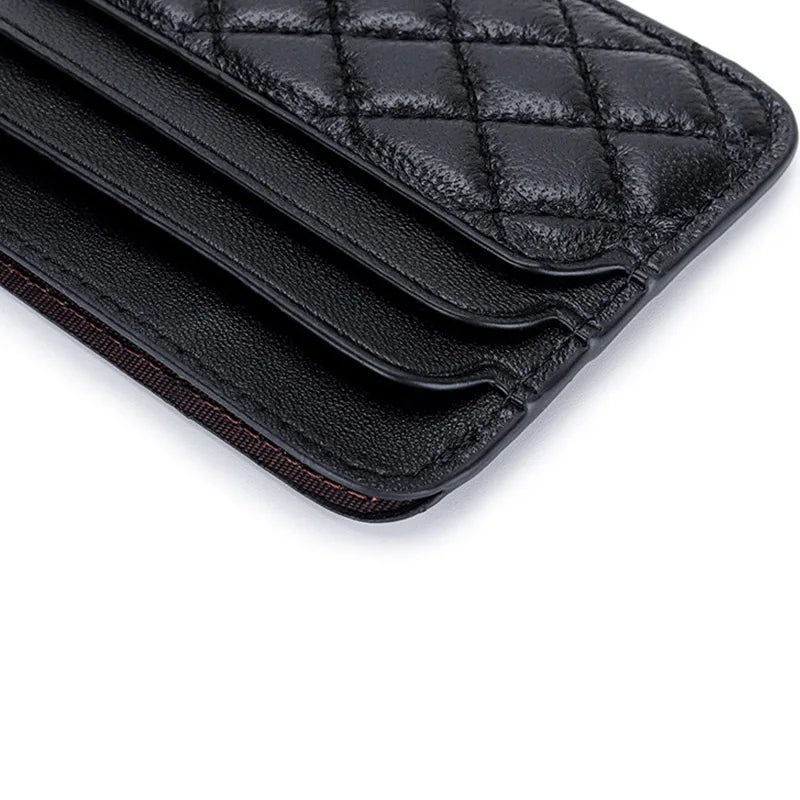 Ultra-slim luxury sheep leather card holder with checker pattern