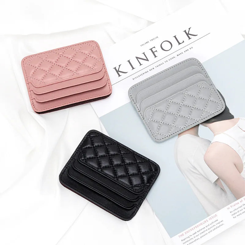 Ultra-slim luxury sheep leather card holder with checker pattern