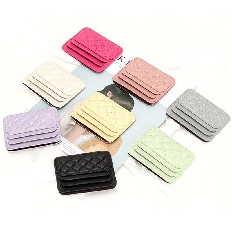 Ultra-slim luxury sheep leather card holder with checker pattern