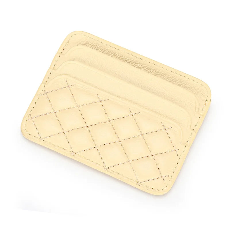 Ultra-slim luxury sheep leather card holder with checker pattern