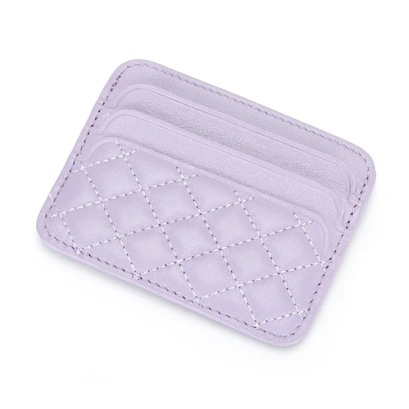 Ultra-slim luxury sheep leather card holder with checker pattern