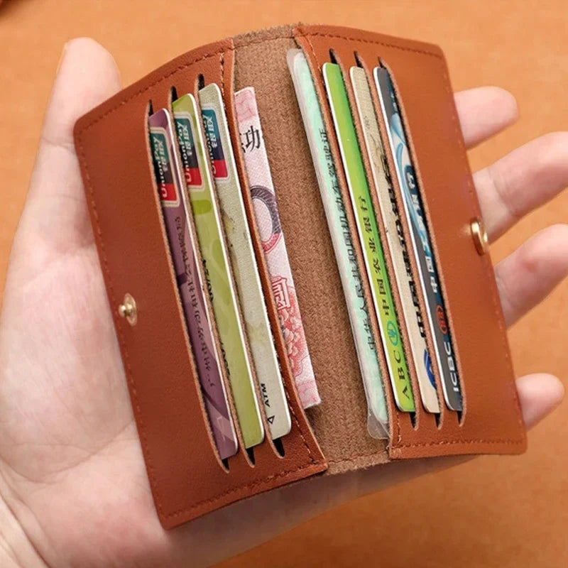 Ultra-slim PU leather card holder with snap button for men and women