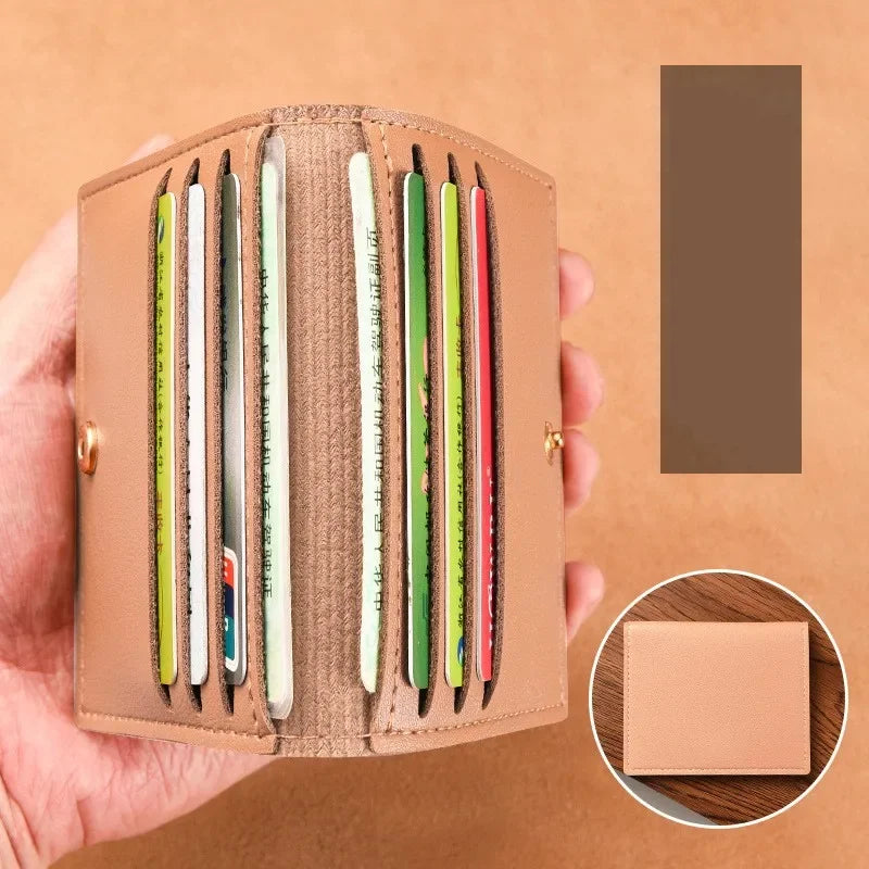 Ultra-slim PU leather card holder with snap button for men and women