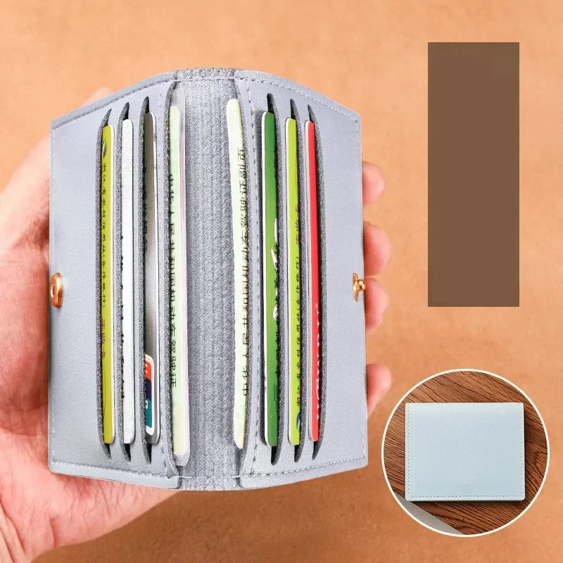 Ultra-slim PU leather card holder with snap button for men and women