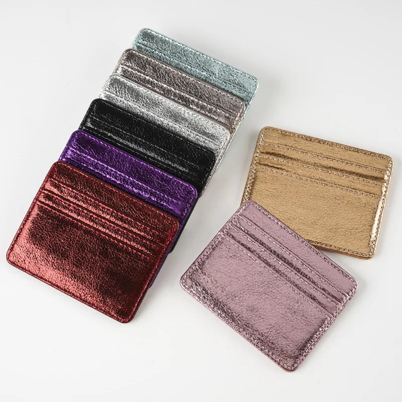 Ultra-slim glitter effect PU leather cardholder for men and women