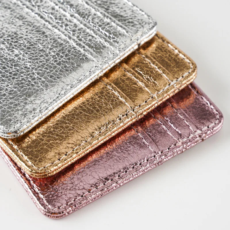 Ultra-slim glitter effect PU leather cardholder for men and women