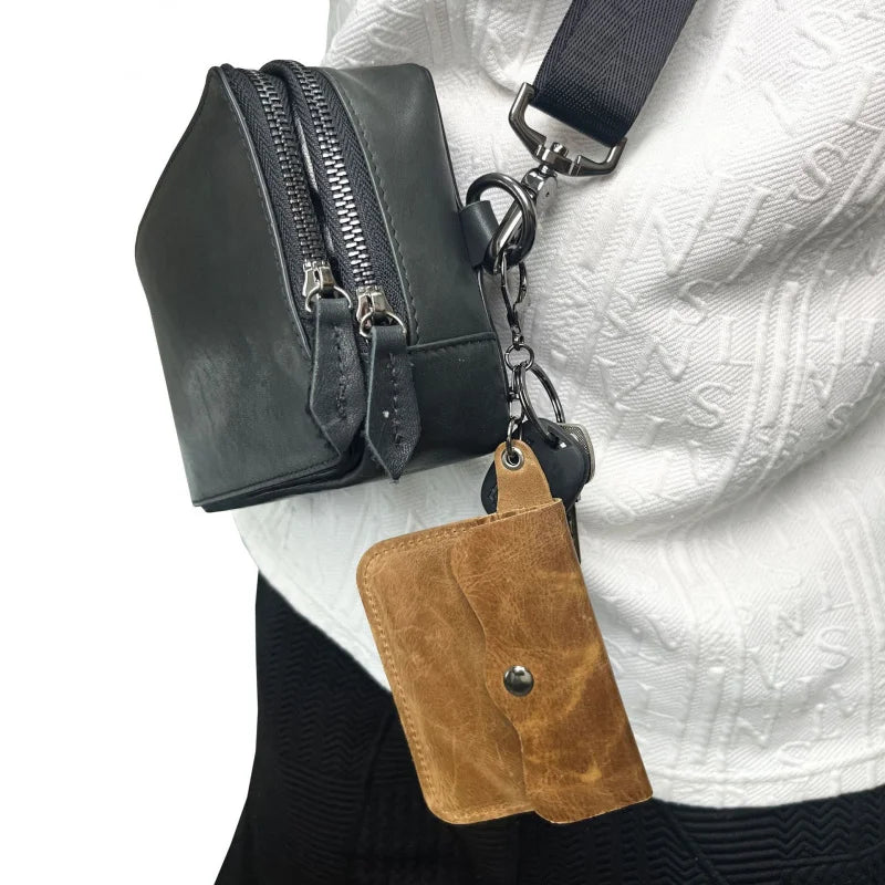 Slim genuine cowhide leather cardholder and wallet with keyring