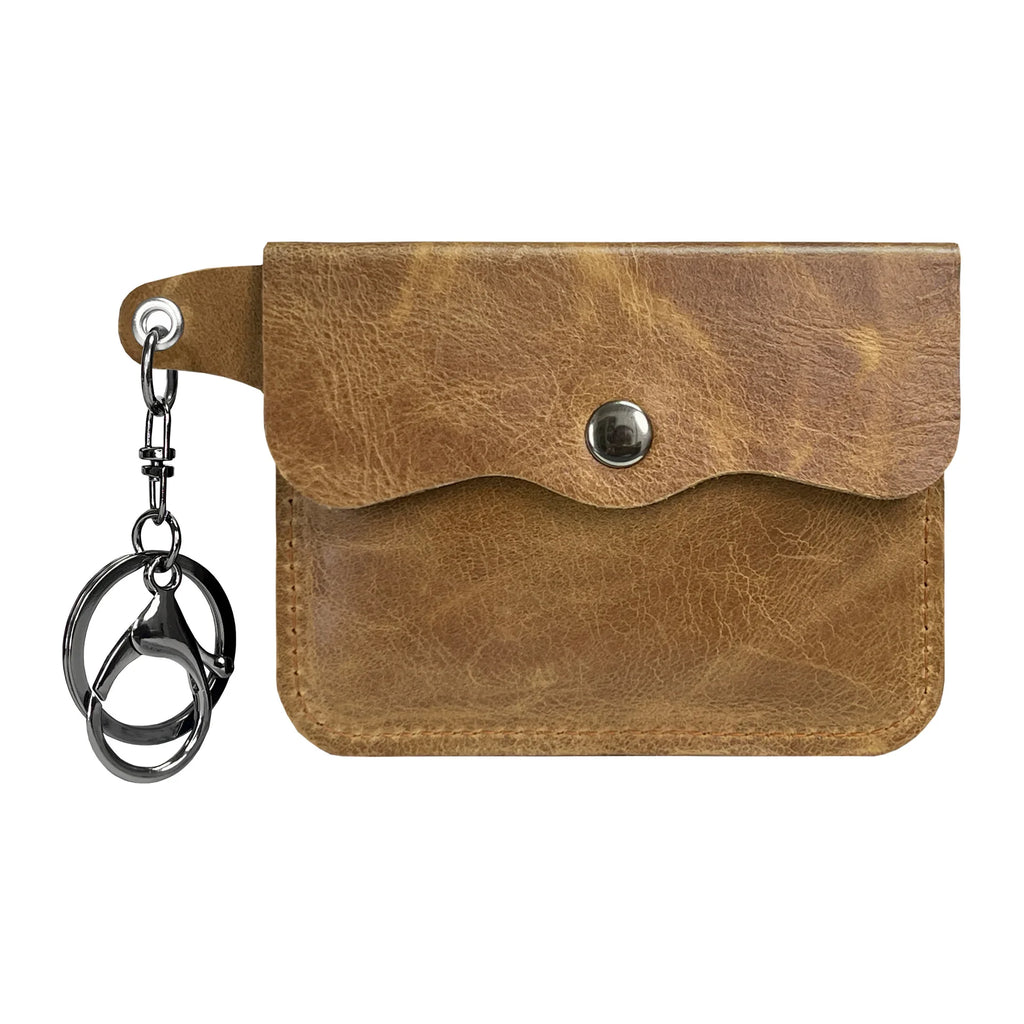 Slim genuine cowhide leather cardholder and wallet with keyring