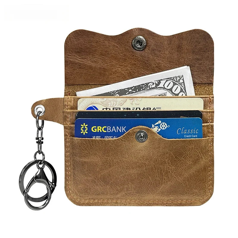 Slim genuine cowhide leather cardholder and wallet with keyring Image
