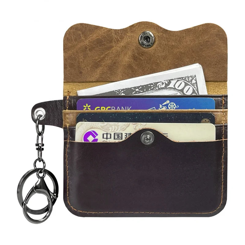 Slim genuine cowhide leather cardholder and wallet with keyring Image