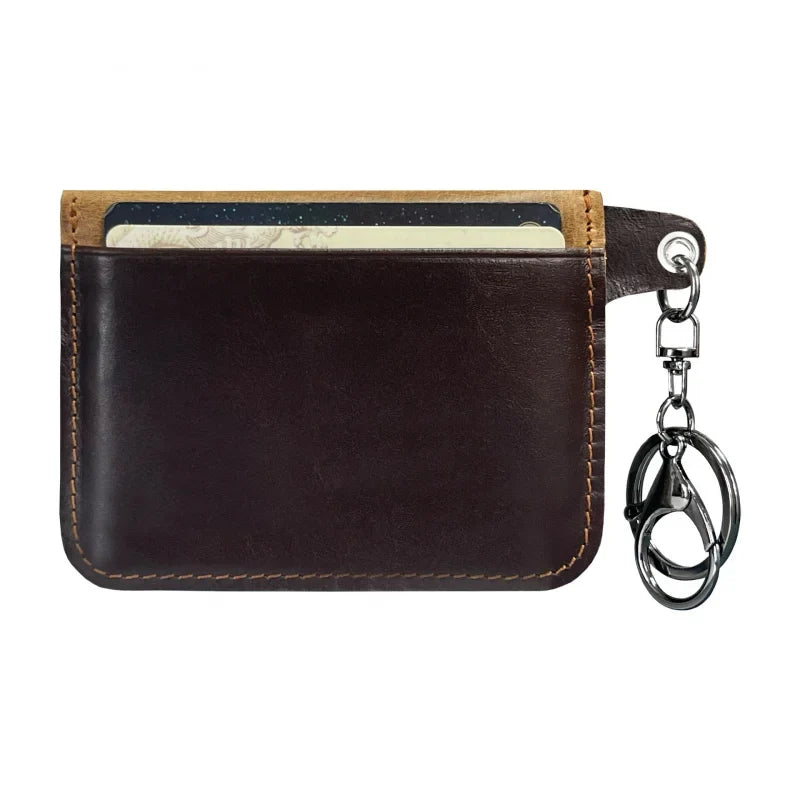 Slim genuine cowhide leather cardholder and wallet with keyring