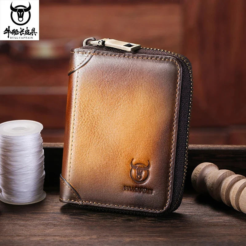 Genuine Leather Card Holder with RFID Protection and Zip