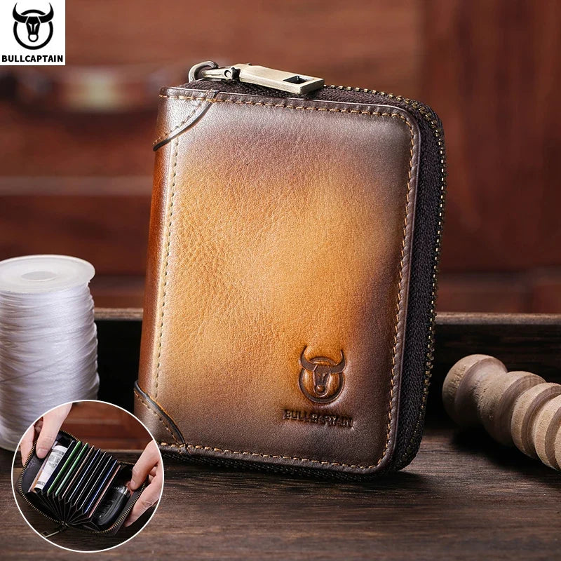 Genuine Leather Card Holder with RFID Protection and Zip