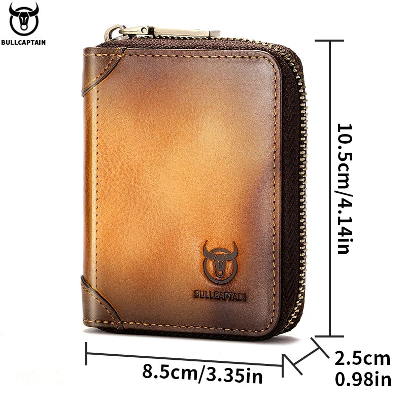 Genuine Leather Card Holder with RFID Protection and Zip