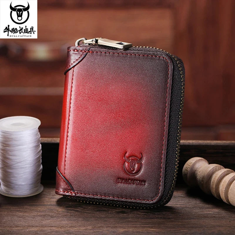 Genuine Leather Card Holder with RFID Protection and Zip