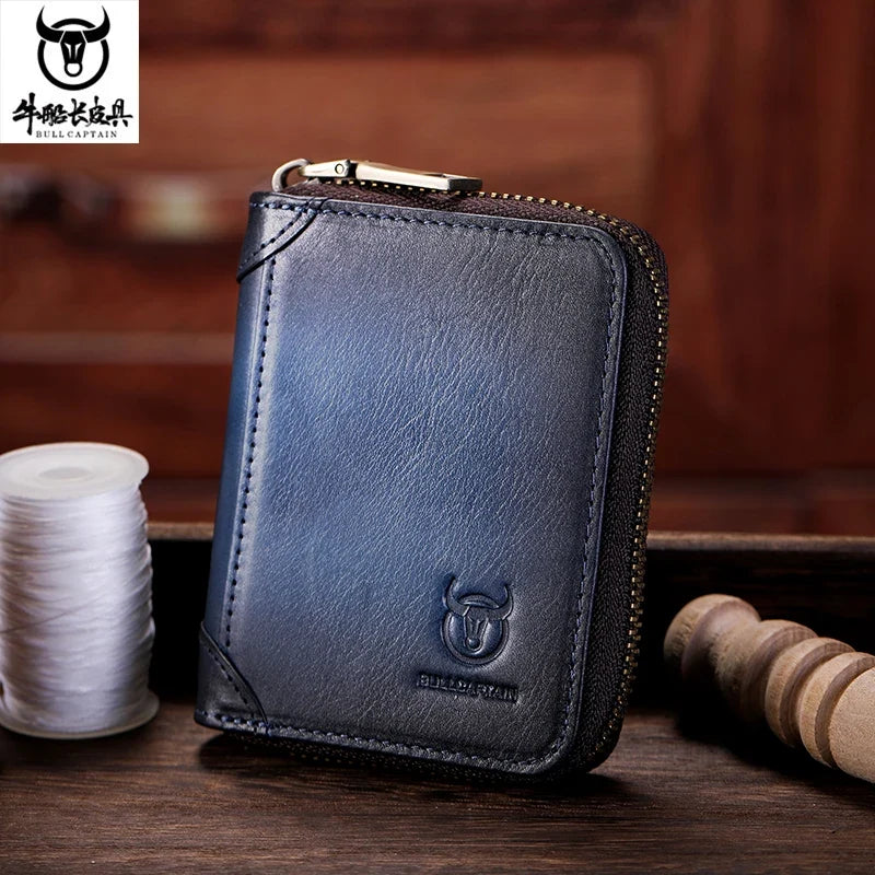 Genuine Leather Card Holder with RFID Protection and Zip