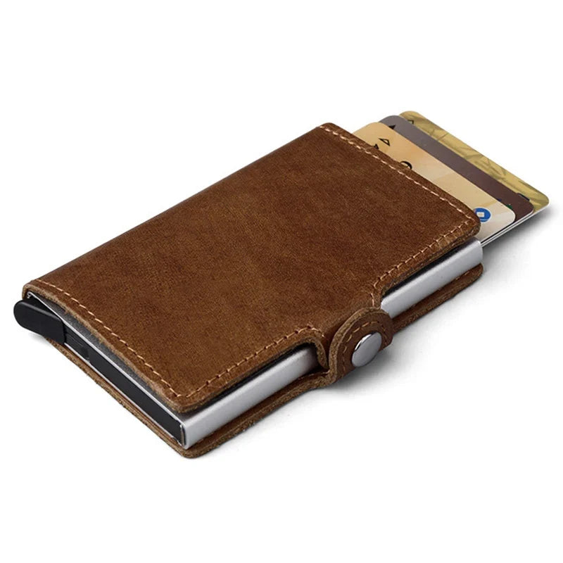 Genuine Leather Pop-Up Card Holder with RFID Protection and Aluminum Case Image