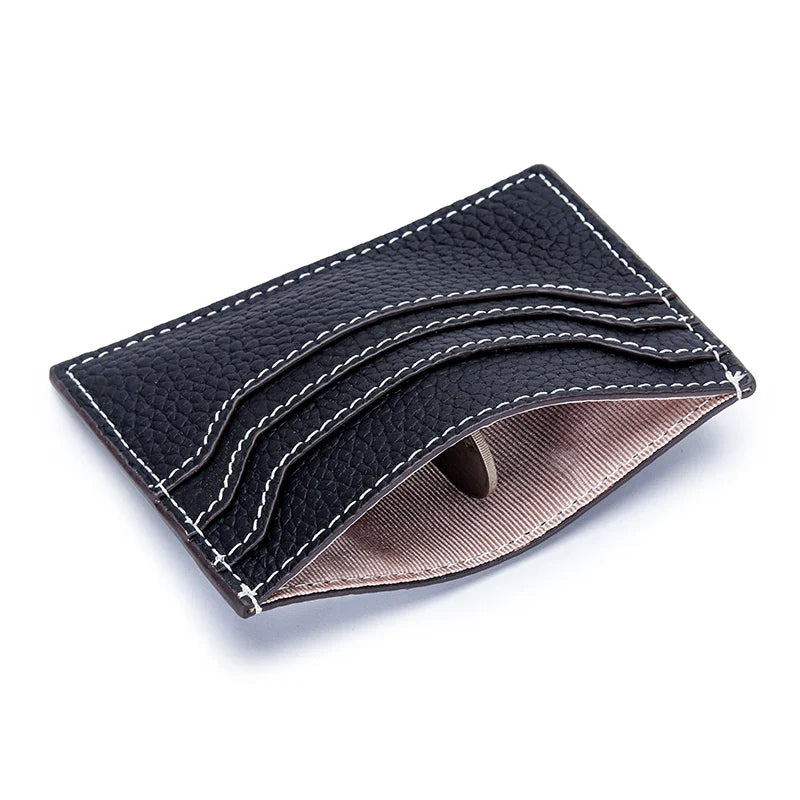 Genuine Leather Card Holder with Zipper - Sleek Unisex Style