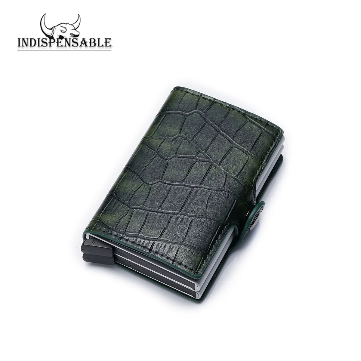 Double Card Holder in Aluminum and Crocodile Grain Leather with RFID Protection