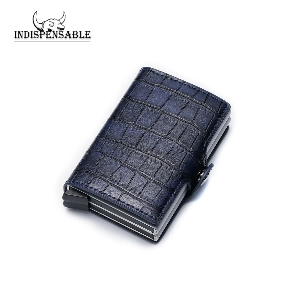 Double Card Holder in Aluminum and Crocodile Grain Leather with RFID Protection