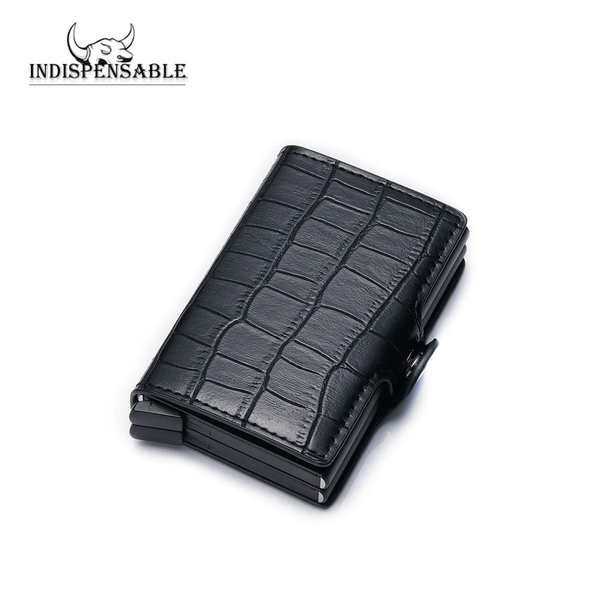 Double Card Holder in Aluminum and Crocodile Grain Leather with RFID Protection