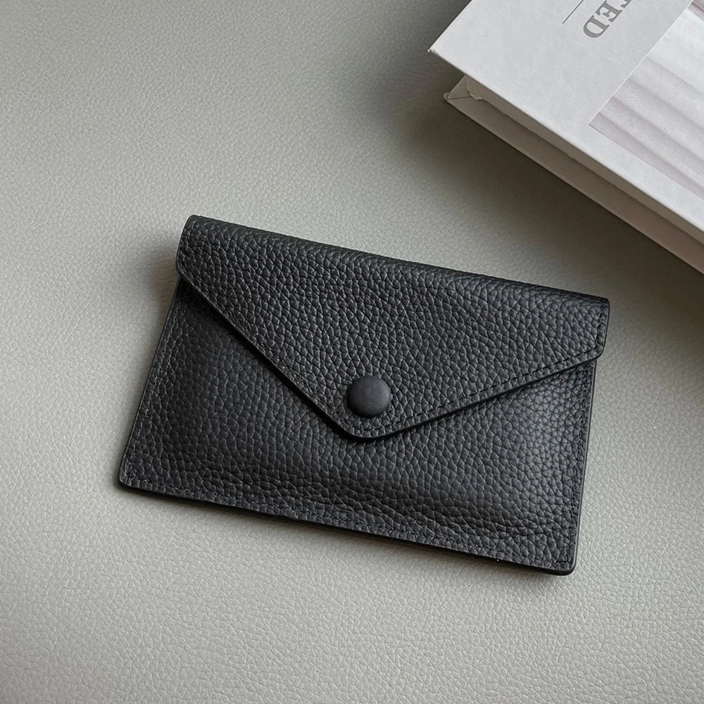 Genuine Cowhide Leather Envelope Card Holder - Minimalist Elegance