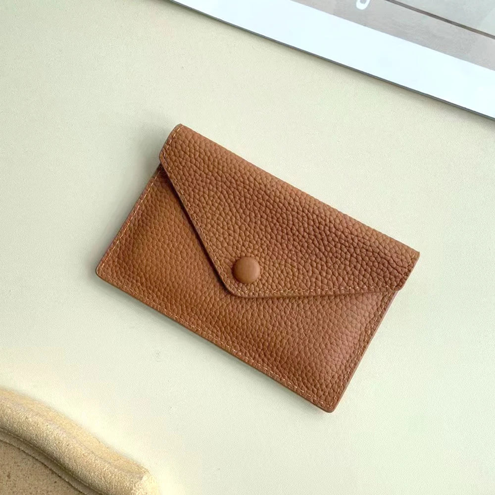 Genuine Cowhide Leather Envelope Card Holder - Minimalist Elegance
