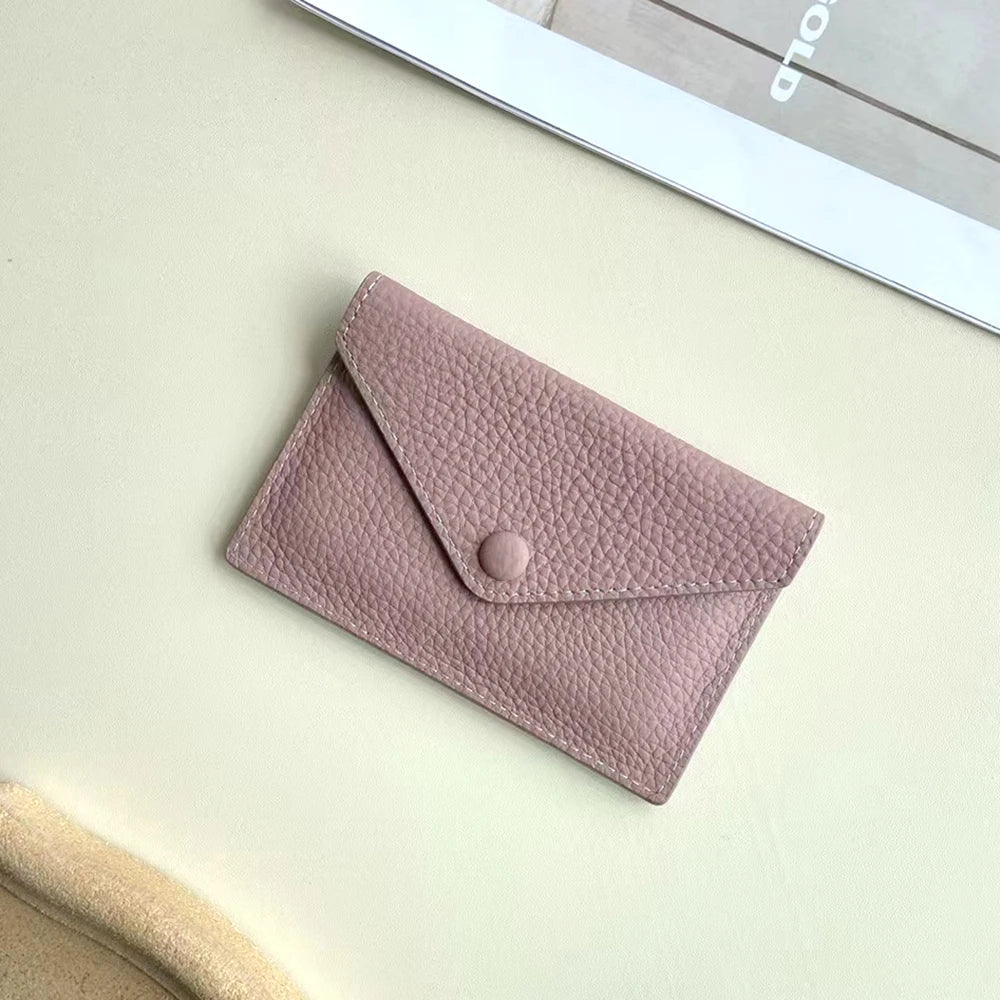 Genuine Cowhide Leather Envelope Card Holder - Minimalist Elegance