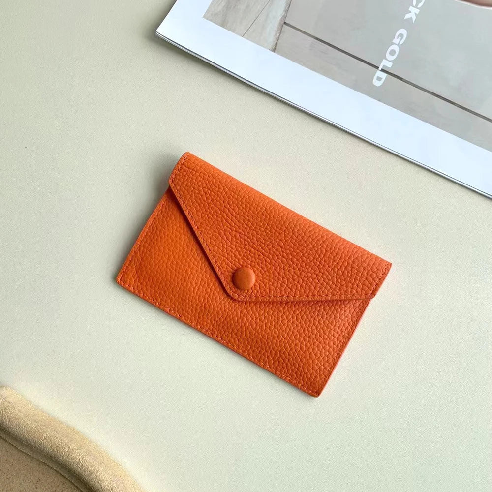 Genuine Cowhide Leather Envelope Card Holder - Minimalist Elegance