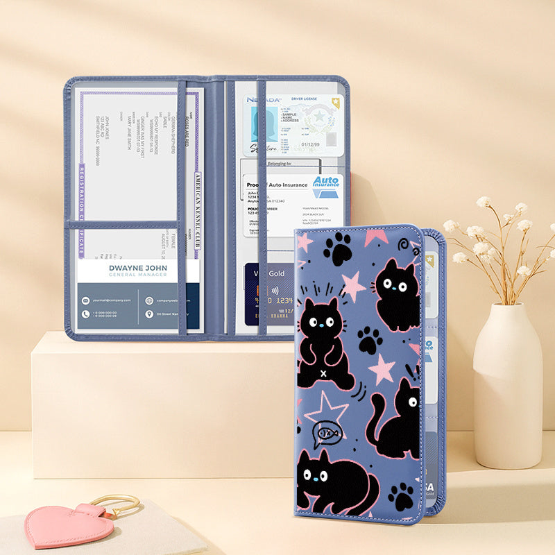 Printed Cat Gray Card Holder with Six Clear Pockets