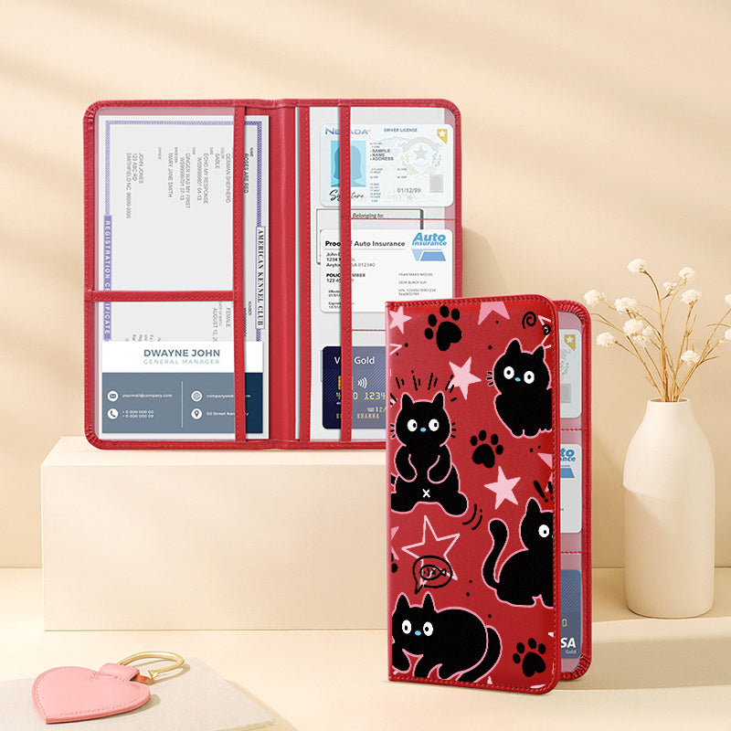 Printed Cat Gray Card Holder with Six Clear Pockets Image