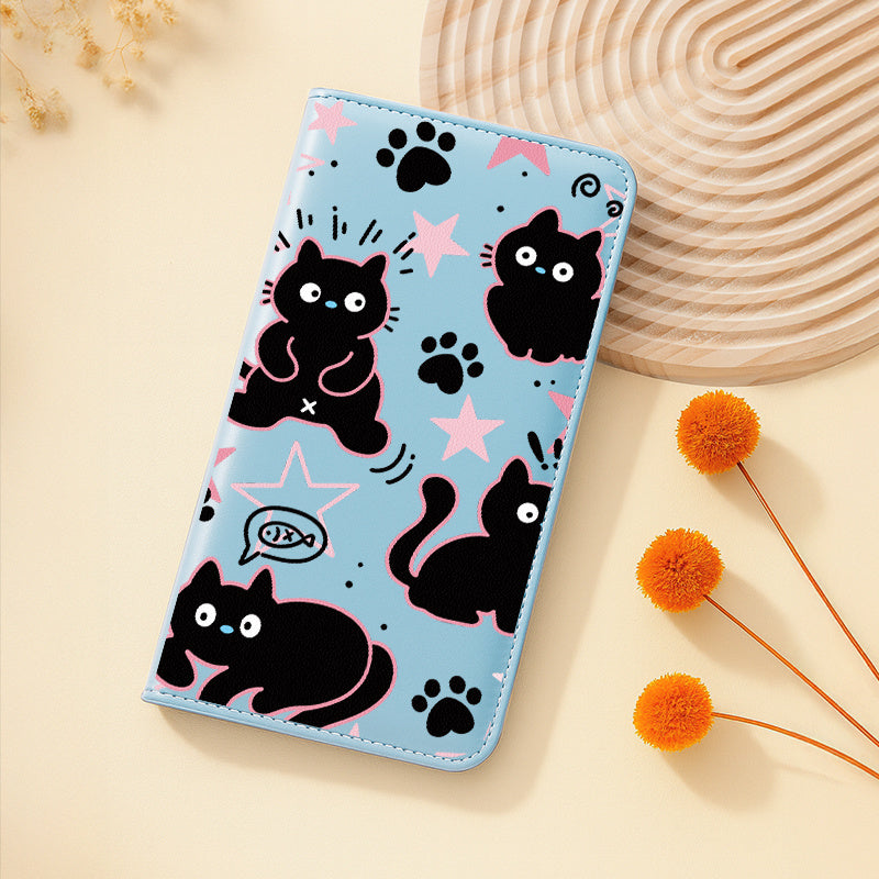 Printed Cat Gray Card Holder with Six Clear Pockets