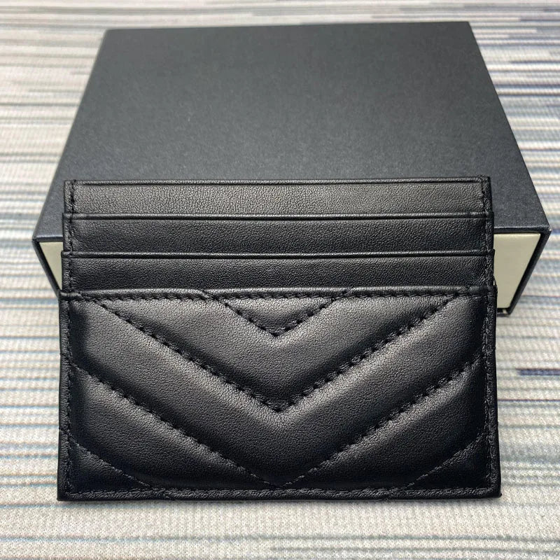 Luxury Genuine Lambskin Card Holder - Classic Quilted Design