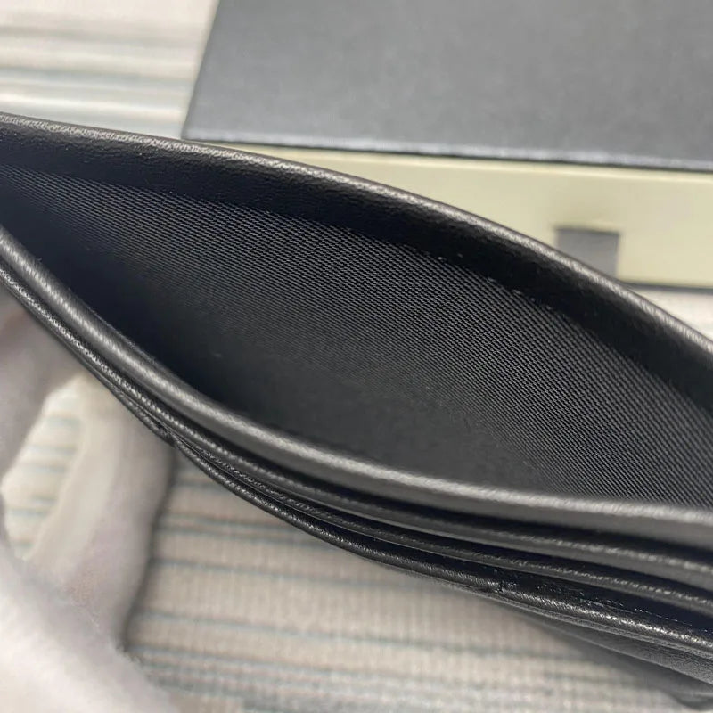 Luxury Genuine Lambskin Card Holder - Classic Quilted Design