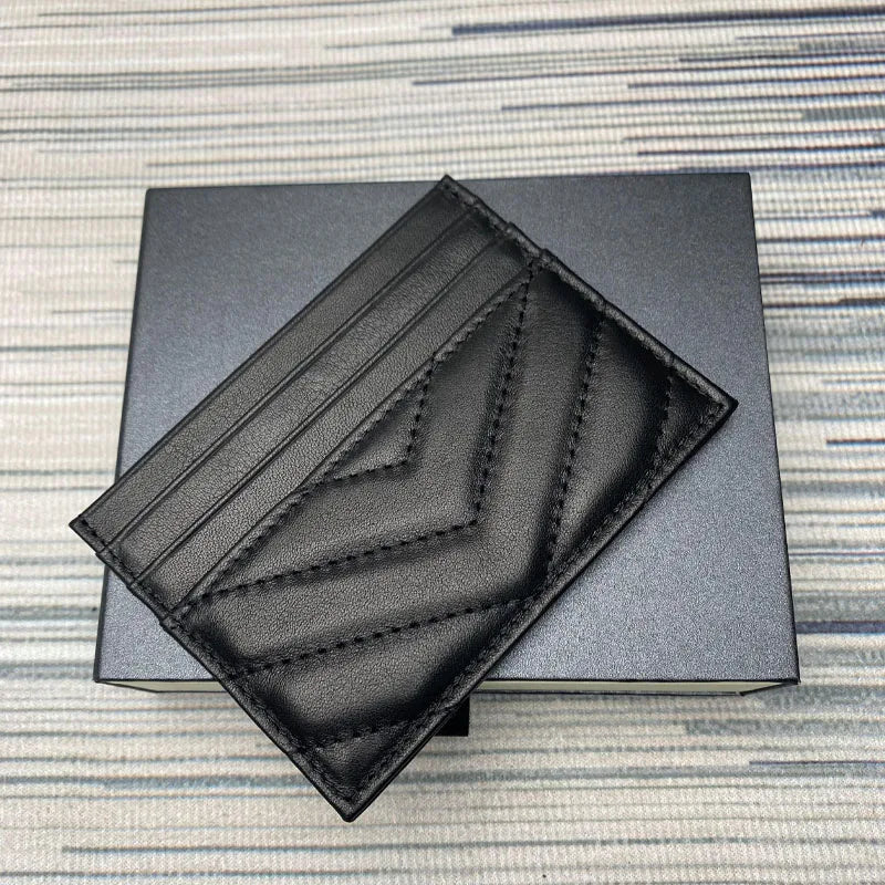 Luxury Genuine Lambskin Card Holder - Classic Quilted Design