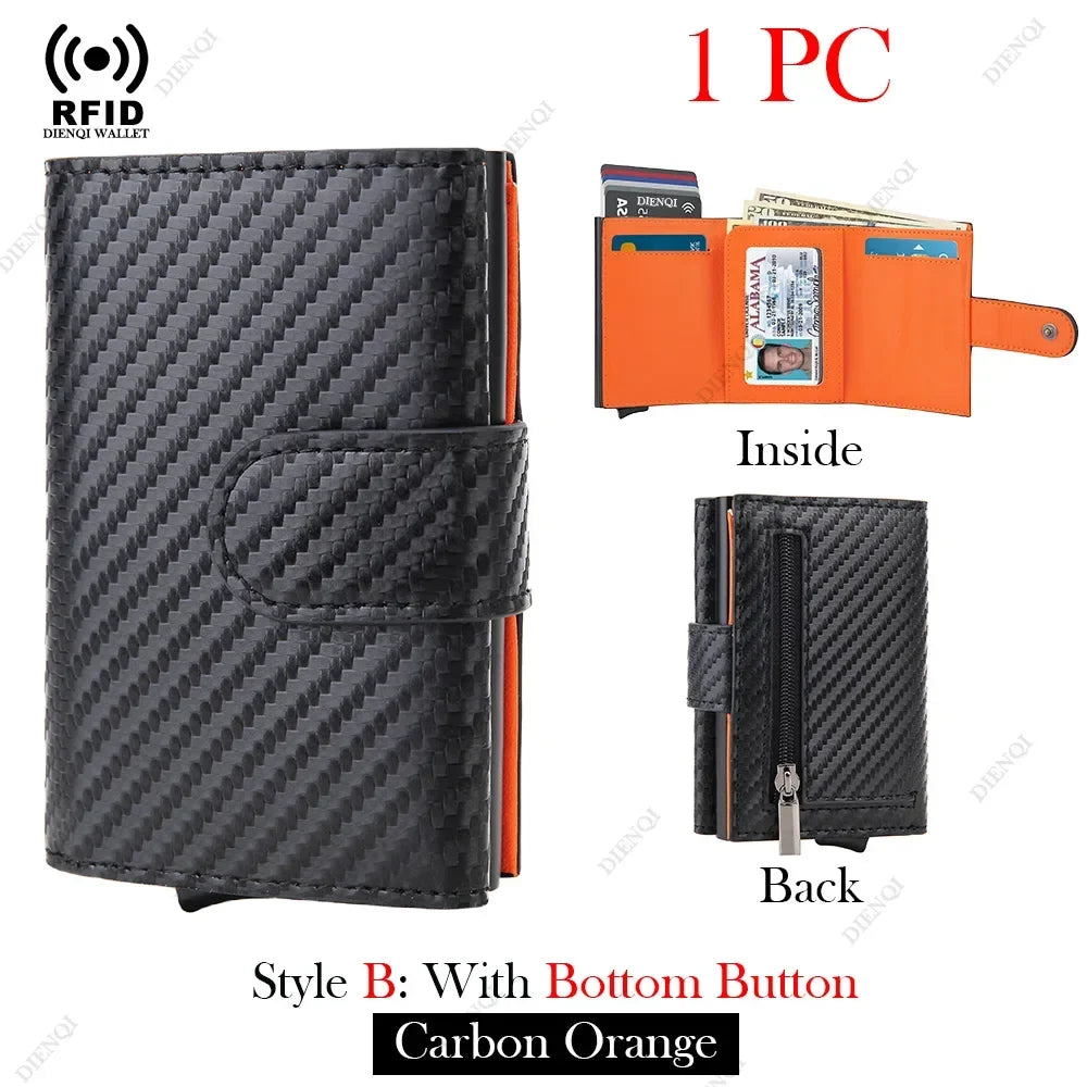 Luxury Leather and Carbon Fiber Card Holder with RFID Protection
