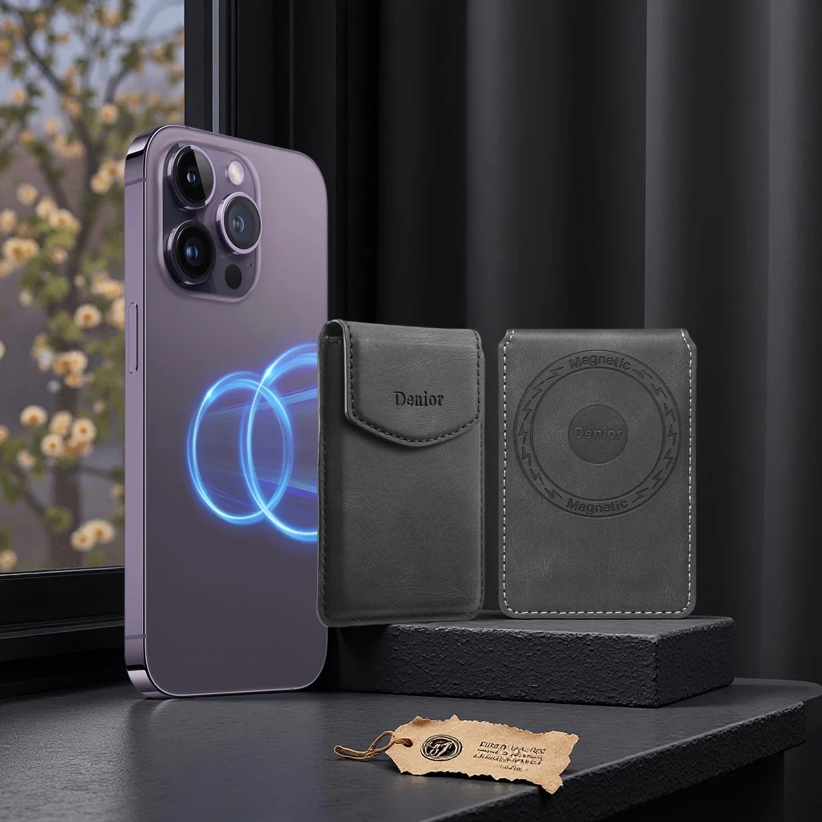 Ultra-Slim Magnetic Card Holder in Synthetic Leather with Magnetic Closure