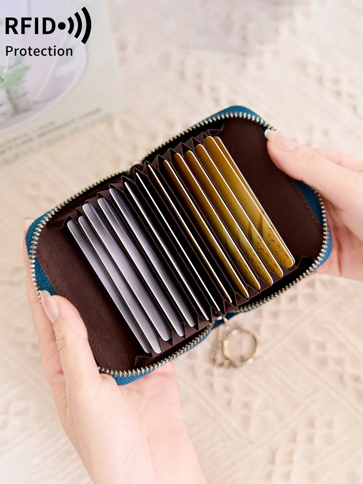 Accordion Card Holder with RFID Protection and Keychain