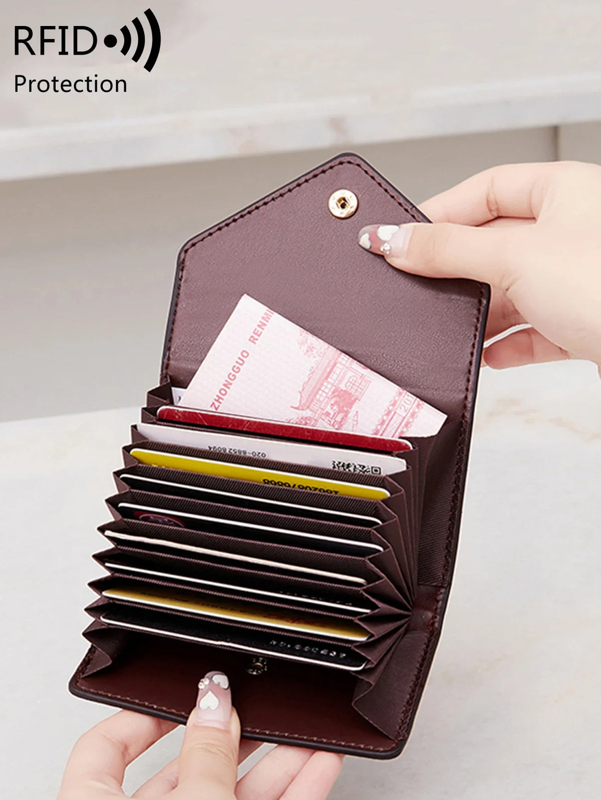 RFID Anti-Theft Leather Card Holder for Women