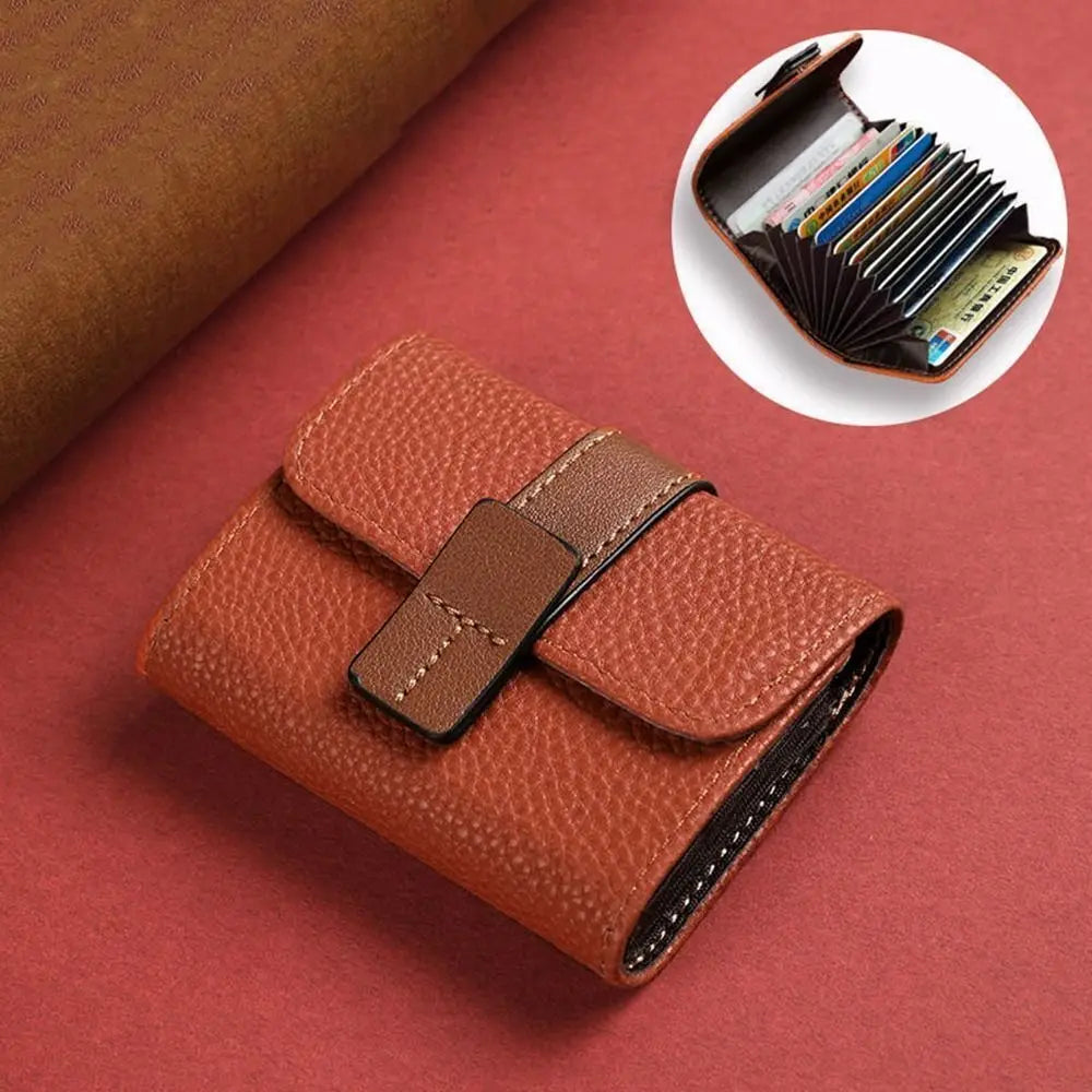 Accordion Card Holder in Faux Leather with Multiple Compartments and Snap Closure
