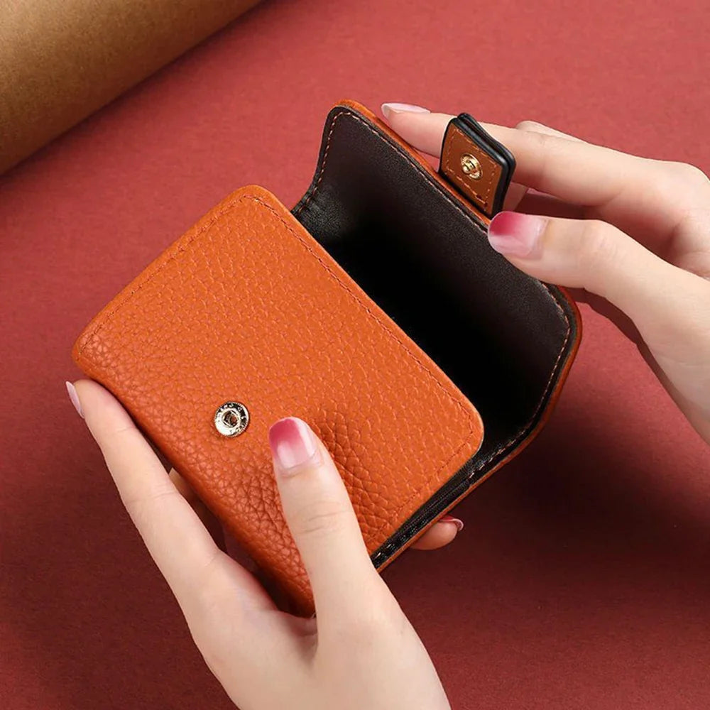 Accordion Card Holder in Faux Leather with Multiple Compartments and Snap Closure