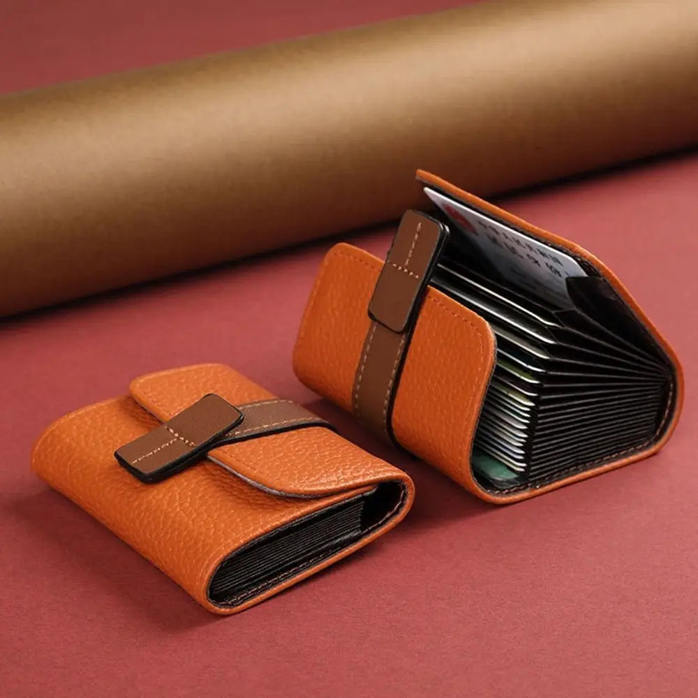 Accordion Card Holder in Faux Leather with Multiple Compartments and Snap Closure