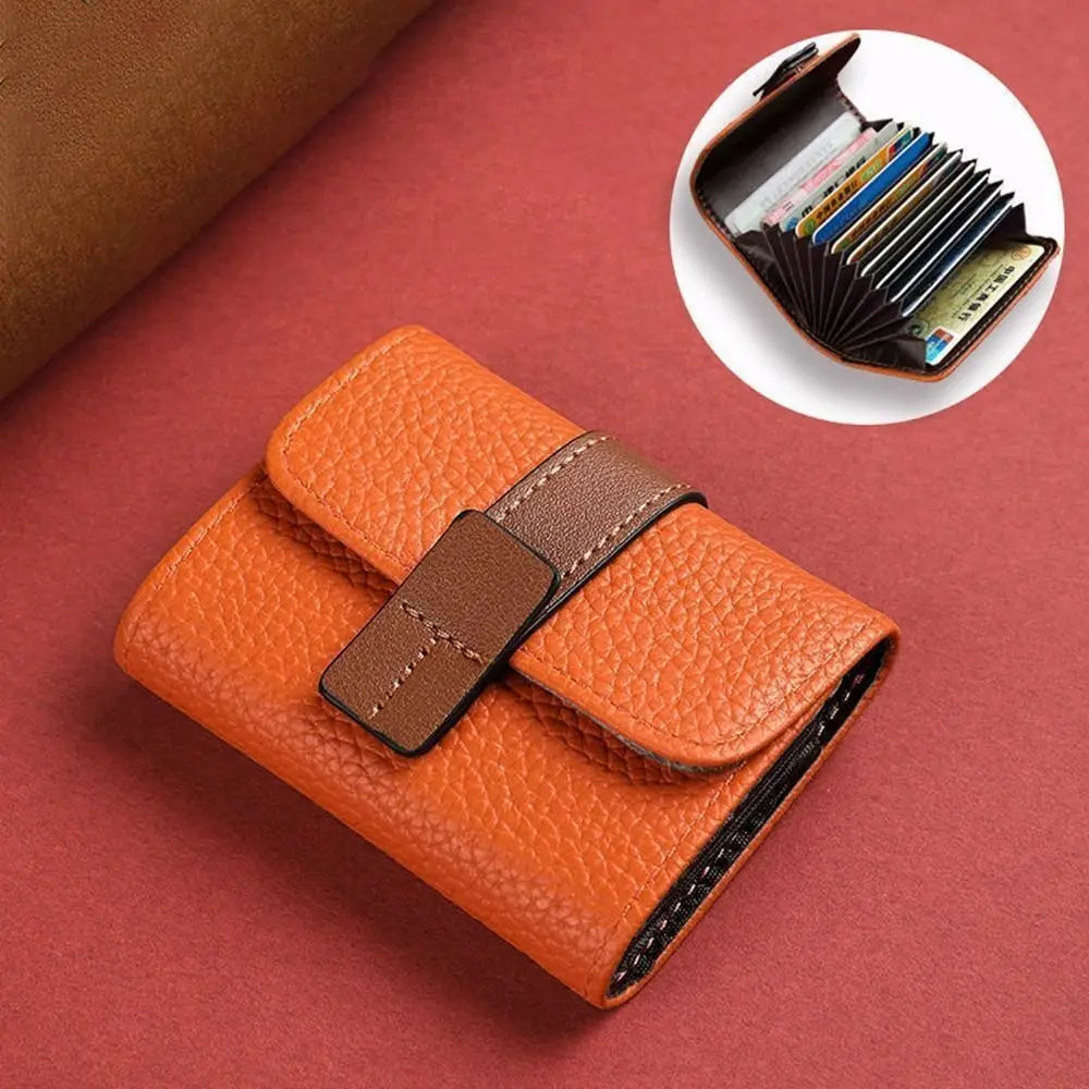 Accordion Card Holder in Faux Leather with Multiple Compartments and Snap Closure