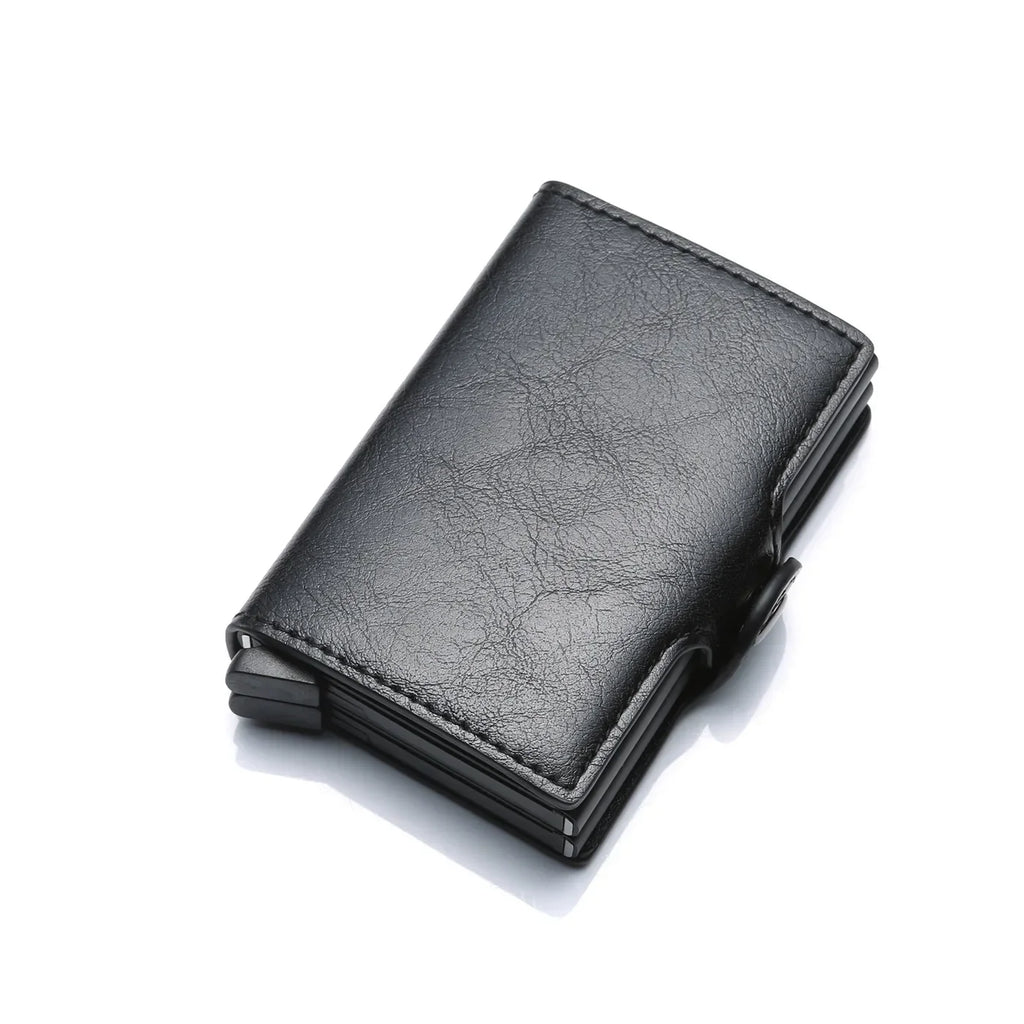 Slim Aluminum and PU Leather Carbon Fiber Effect Card Holder with Capacity for 14 Cards