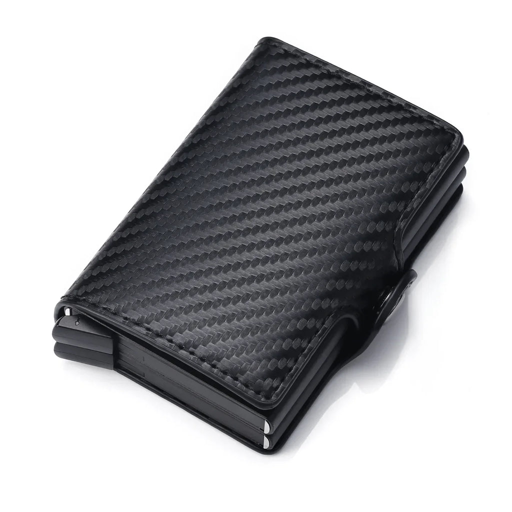 Slim Aluminum and PU Leather Carbon Fiber Effect Card Holder with Capacity for 14 Cards
