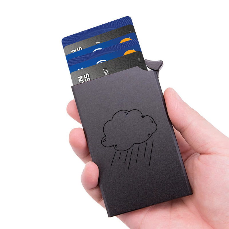 Aluminum Card Holder with Eject Feature, Engraved Cloud on Back