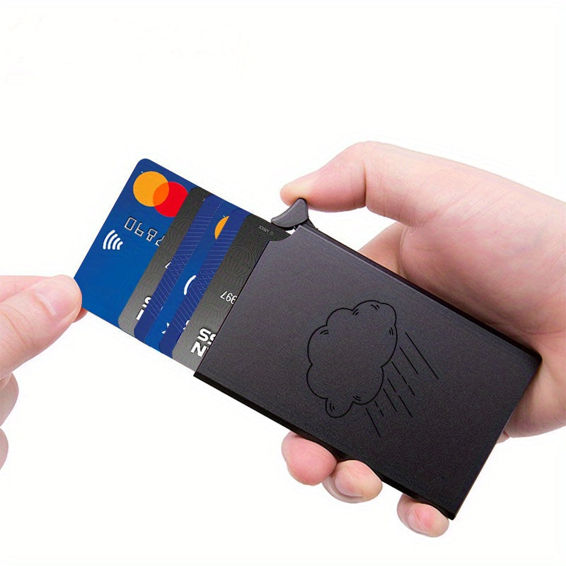 Aluminum Card Holder with Eject Feature, Engraved Cloud on Back