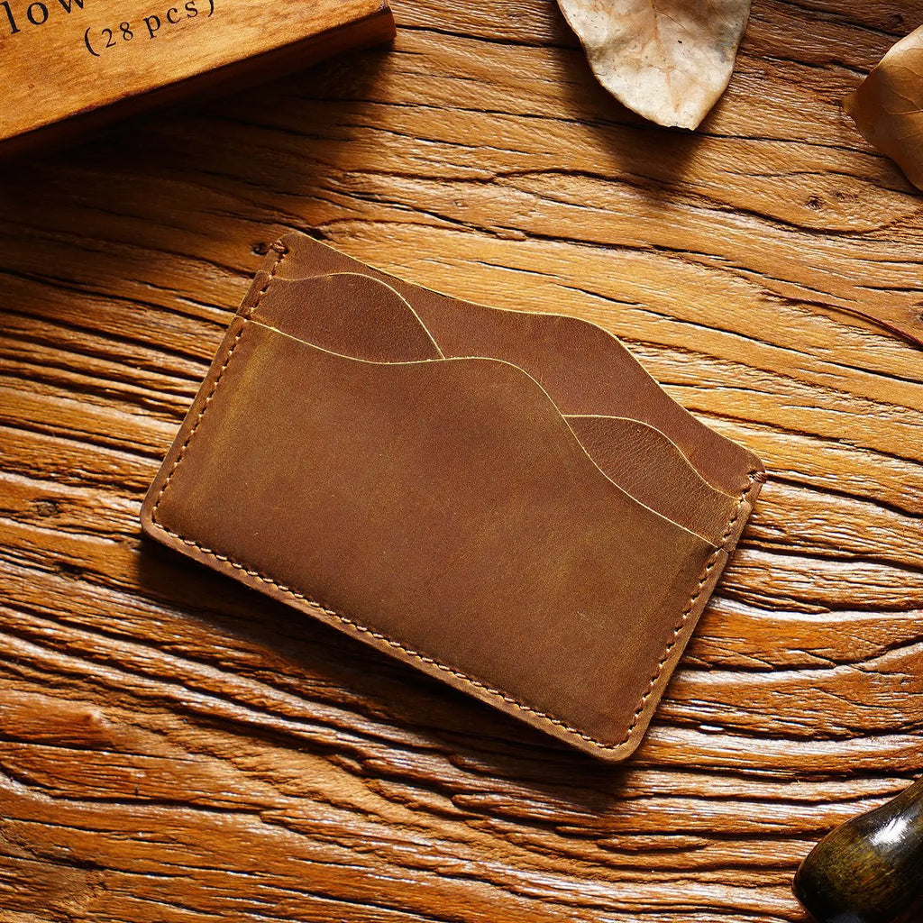 Genuine Crazy Horse Leather Card Holder with 5 Slots Unisex