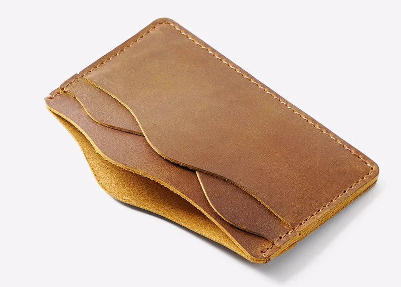 Genuine Crazy Horse Leather Card Holder with 5 Slots Unisex Image