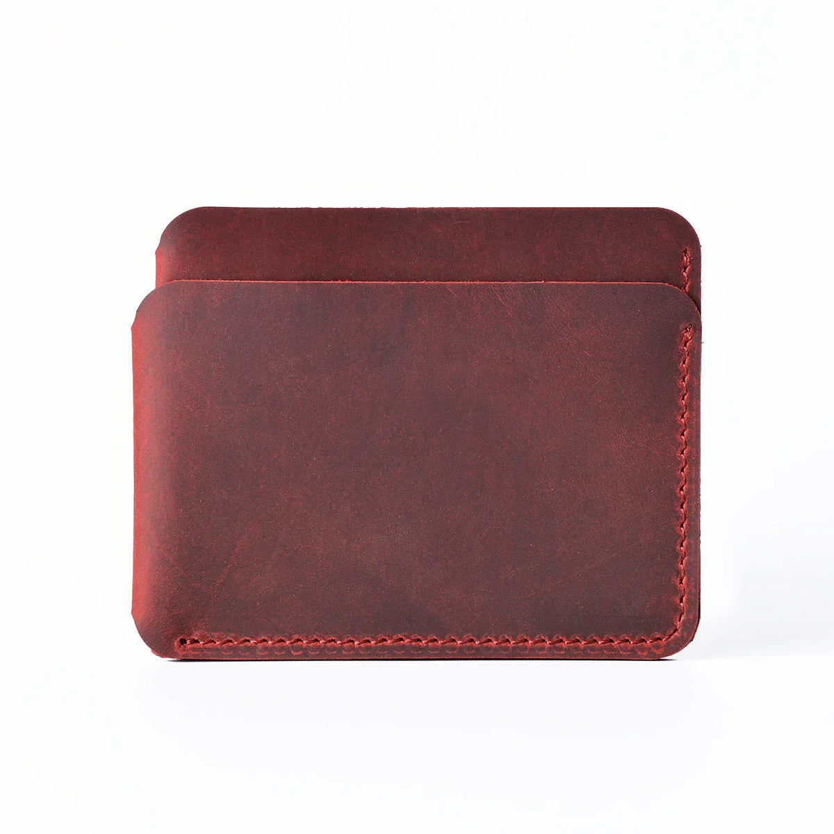 Compact Slim Genuine Crazy Horse Leather Card Holder with 3 Slots Unisex